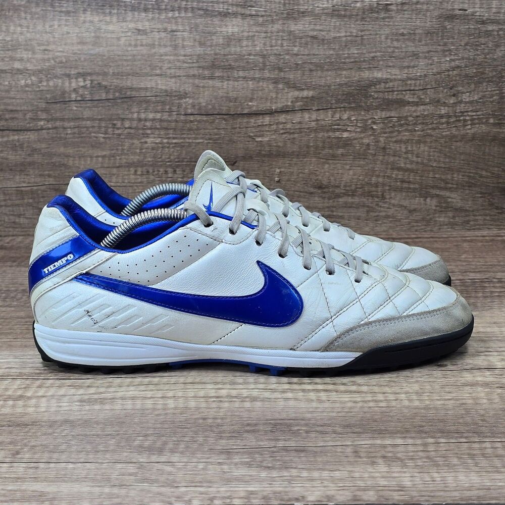 Nike Tiempo Mystic IV TF Men's Size 12 White Blue Soccer Turf Shoes (454314-140)